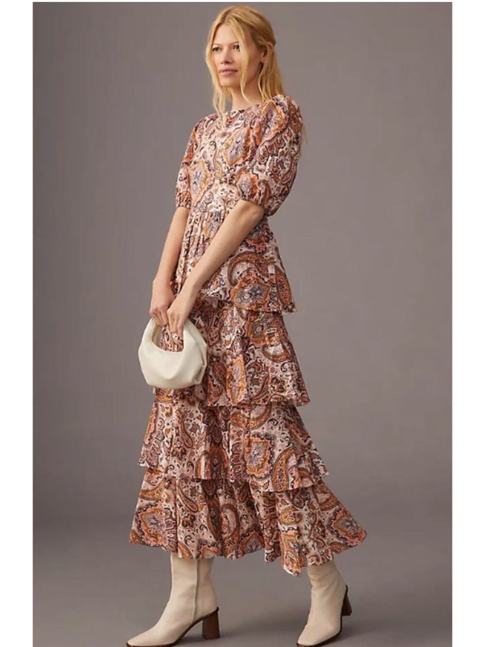 Kachel x Anthropologie Pink Paisley Tiered Maxi Dress